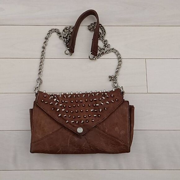 Rebecca Minkoff Women's Metal Studded Chain Envelope Style Wallet Brown - Picture 1 of 6